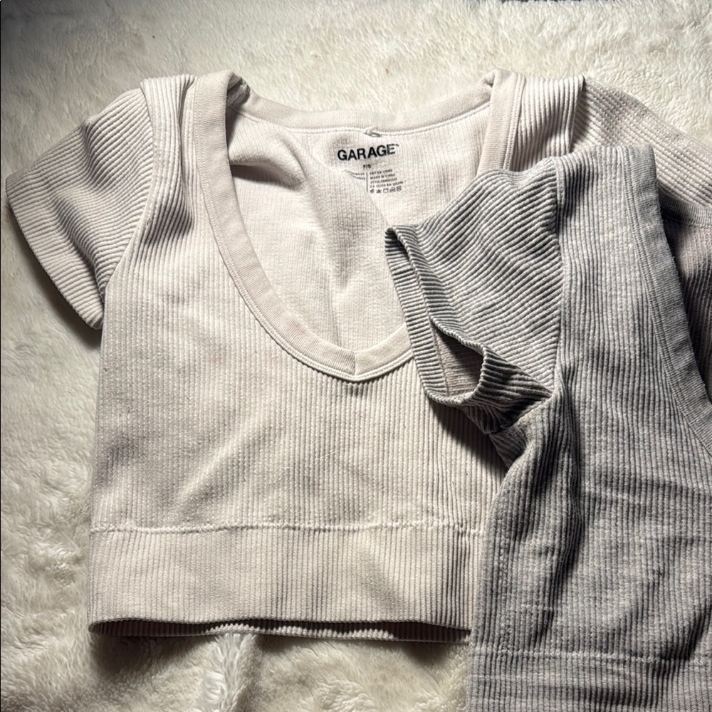 Garage Ribbed Crop Tops in Cream and Gray